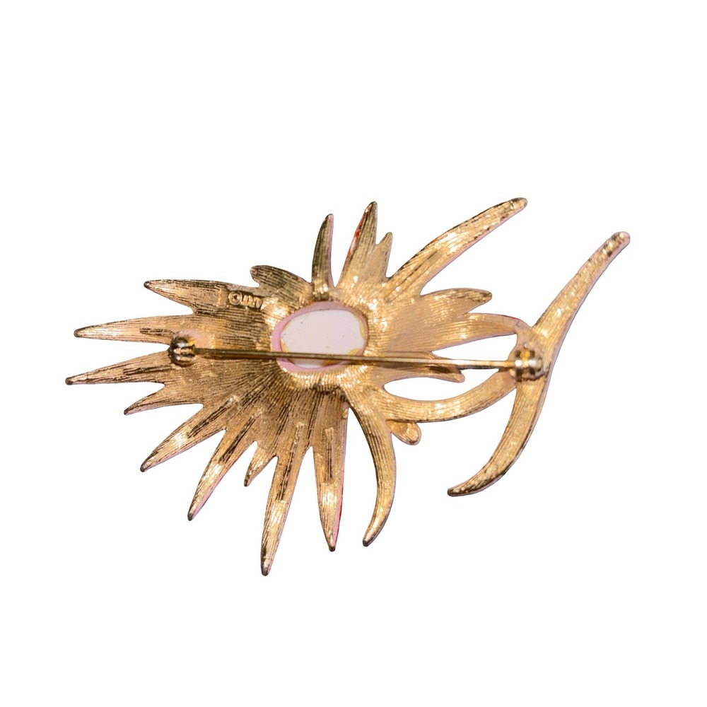 Vintage ART Arthur Pepper Pink Orange Enamel Flower Brooch Pin Mid Century Gold - Picture 2 of 2